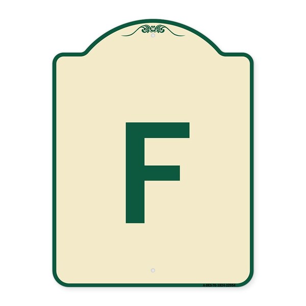 Designer Series Sign W/ Letter F, Tan & Green Heavy-Gauge Aluminum Sign, 24" x 18", TG-1824-22954